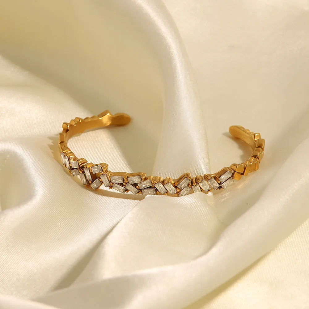 18K Gold Plated Inlaid Zircon Open Bracelet