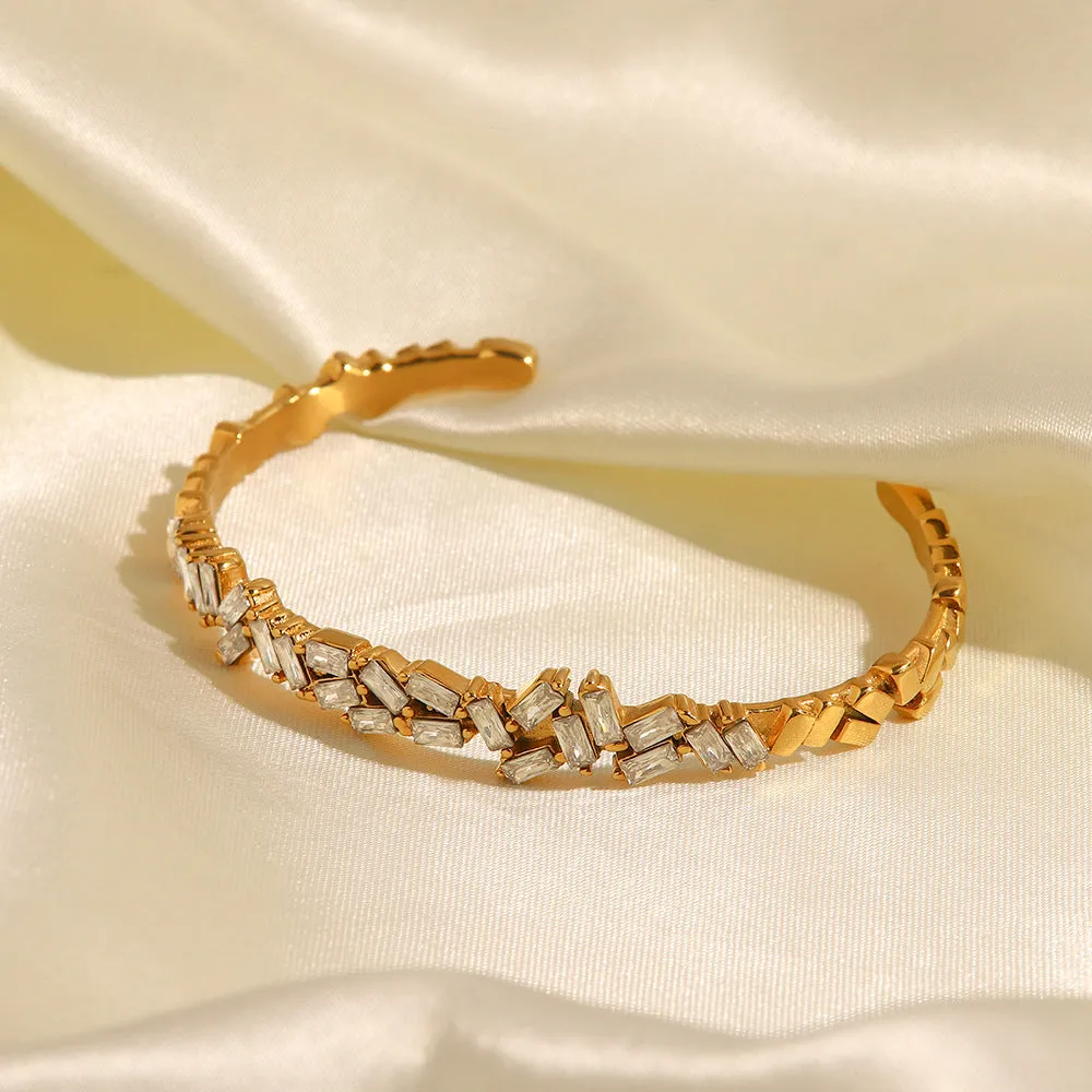 18K Gold Plated Inlaid Zircon Open Bracelet