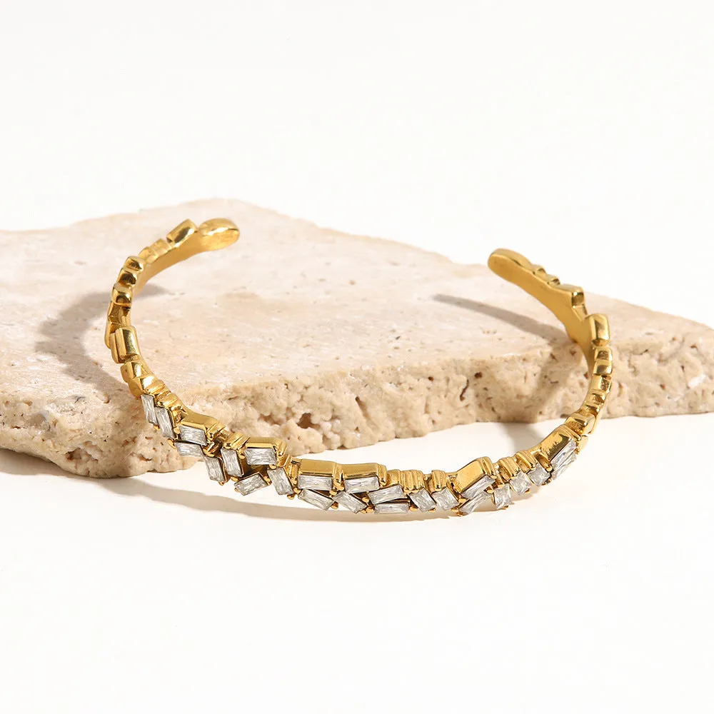 18K Gold Plated Inlaid Zircon Open Bracelet