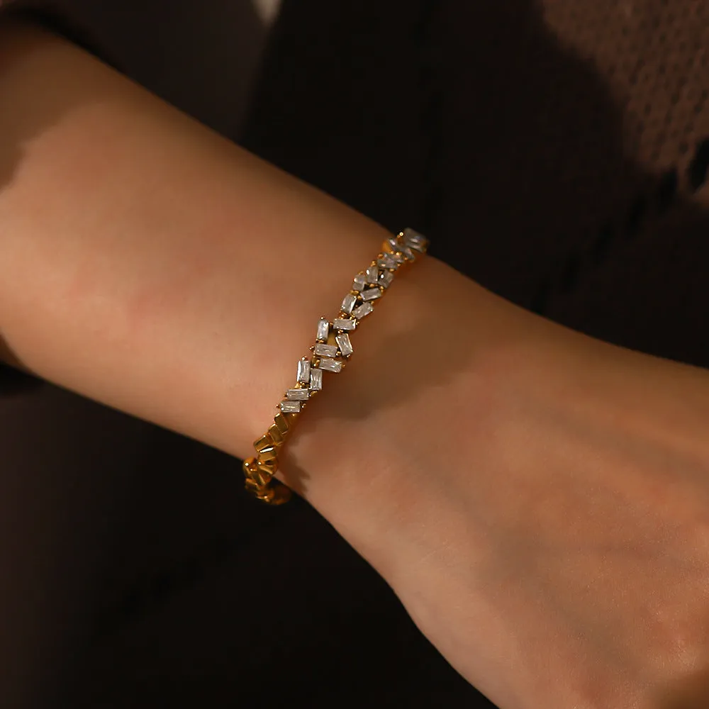 18K Gold Plated Inlaid Zircon Open Bracelet