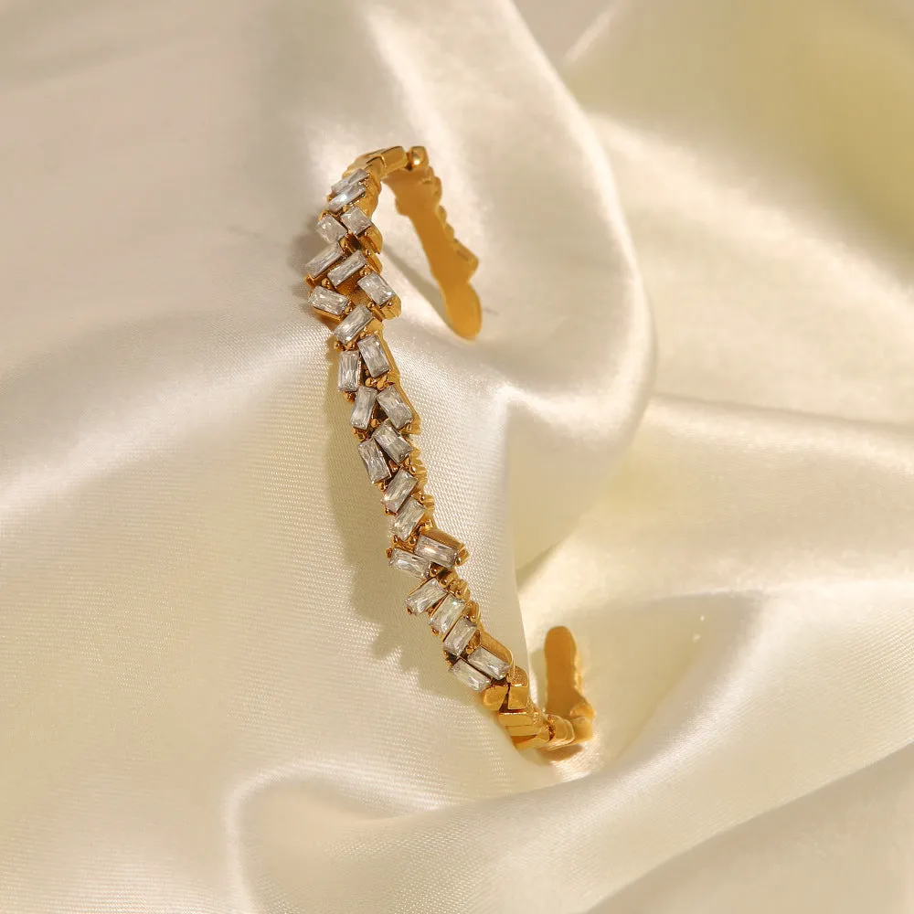 18K Gold Plated Inlaid Zircon Open Bracelet
