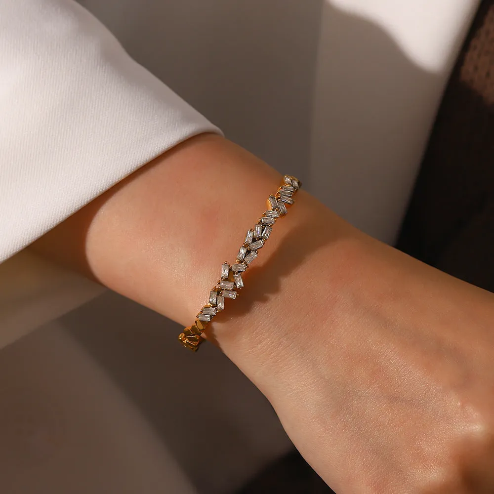 18K Gold Plated Inlaid Zircon Open Bracelet