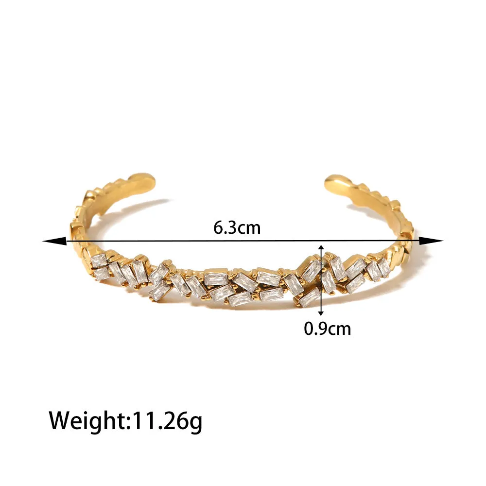 18K Gold Plated Inlaid Zircon Open Bracelet