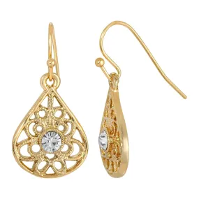 1928 Jewelry Clear Crystal Filigree Teardrop Earrings