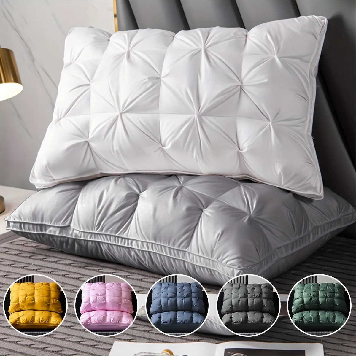 1pc Luxury Hotel Quality Fluffy Pillow Insert - Ergonomic Neck Support, Pressure Relieving Comfort, Soft Light-Filled Bed Pillow for Bedroom, Home, Dorm - Hypoallergenic, Breathable, and Machine Washable