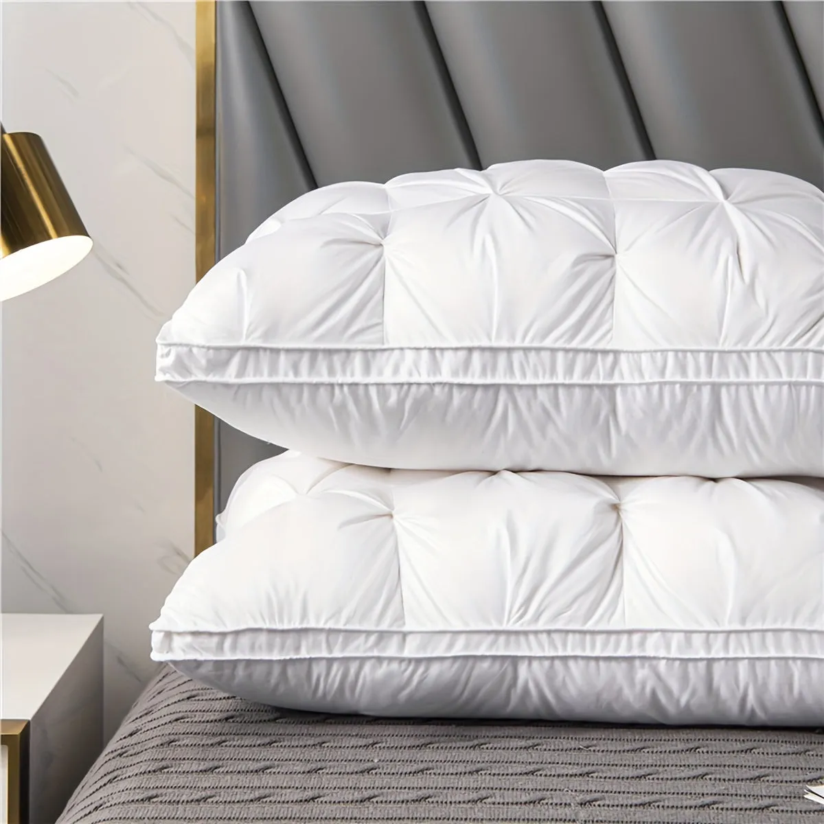 1pc Luxury Hotel Quality Fluffy Pillow Insert - Ergonomic Neck Support, Pressure Relieving Comfort, Soft Light-Filled Bed Pillow for Bedroom, Home, Dorm - Hypoallergenic, Breathable, and Machine Washable