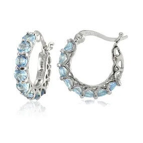 4.00 CT Blue Topaz Gemstone 1" French Lock Hoop Earrings