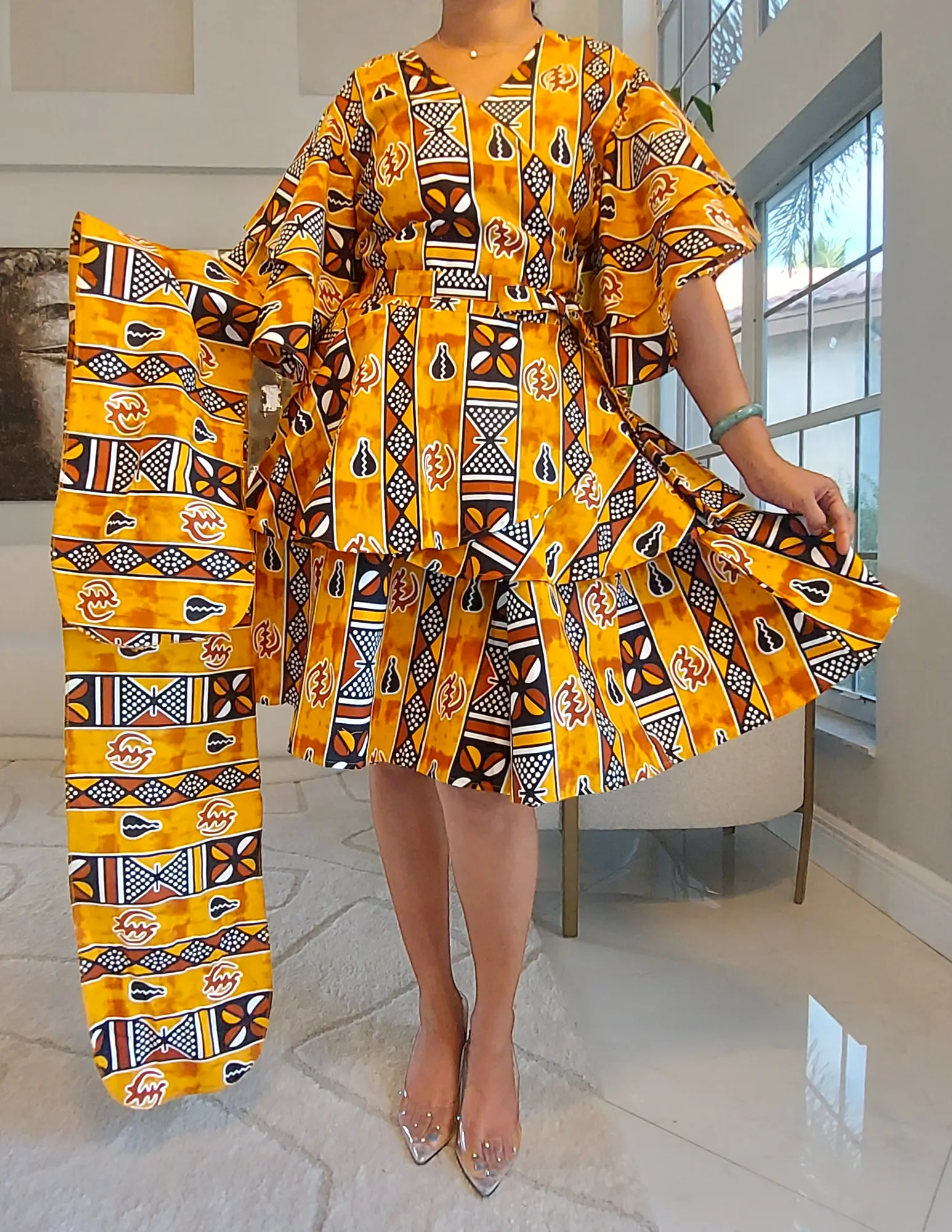 524 Set Short Skirt & Wrap Blouse  Muddy Yellow