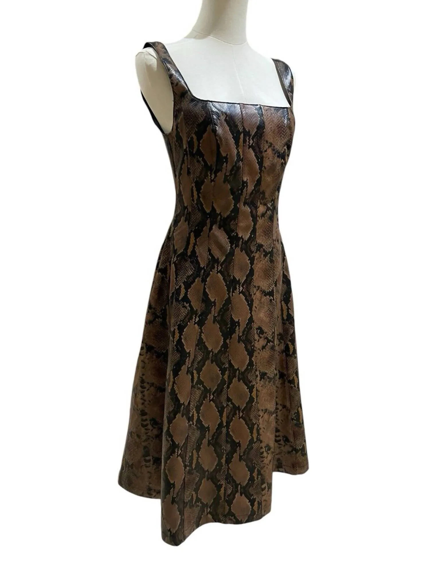 7 For All Mankind - Snake Faux Leather Square Neck Sleeveless Midi Dress