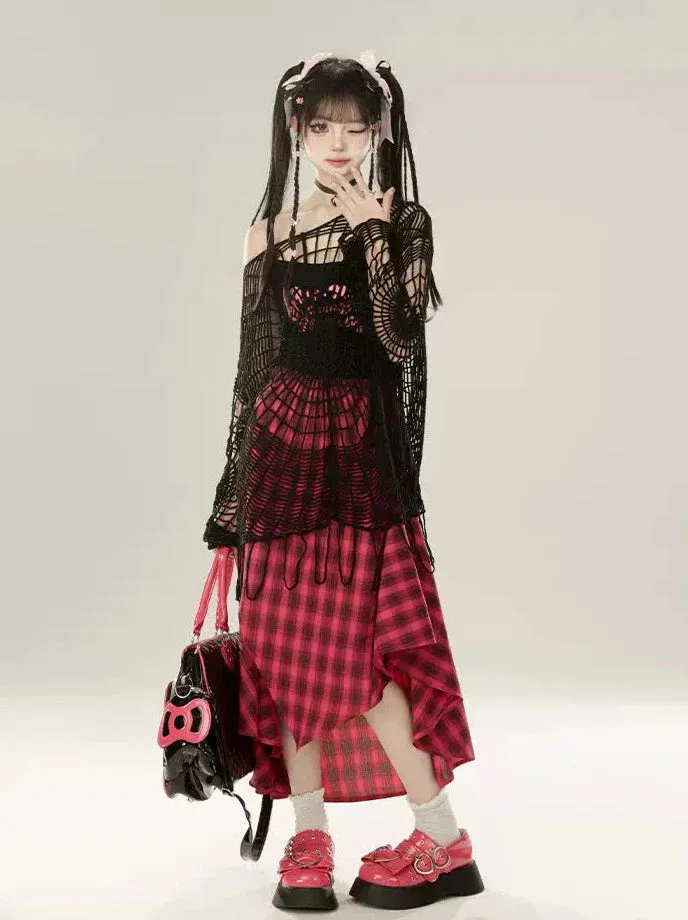 A-Line Irregular Skirt Design Check Retro