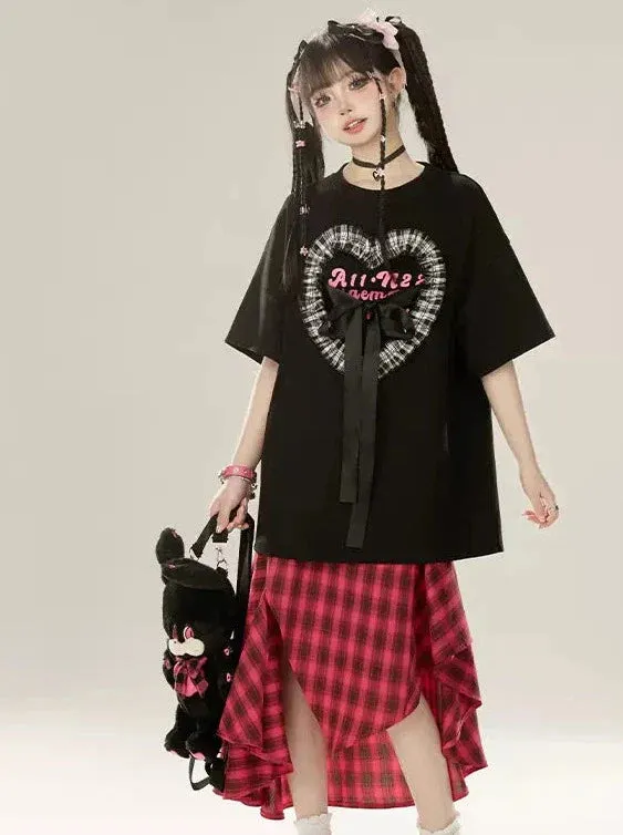 A-Line Irregular Skirt Design Check Retro