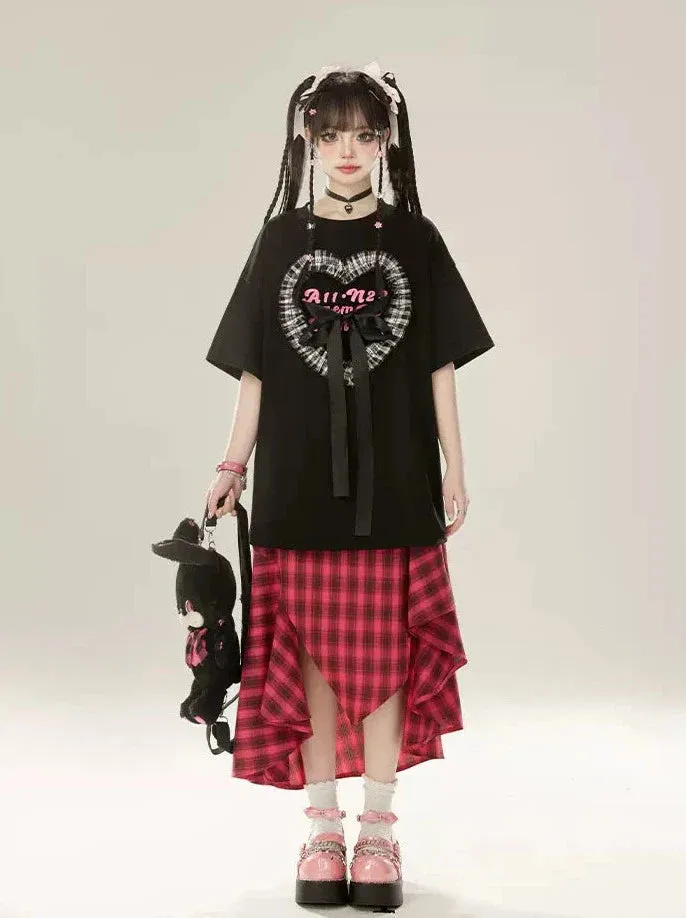 A-Line Irregular Skirt Design Check Retro