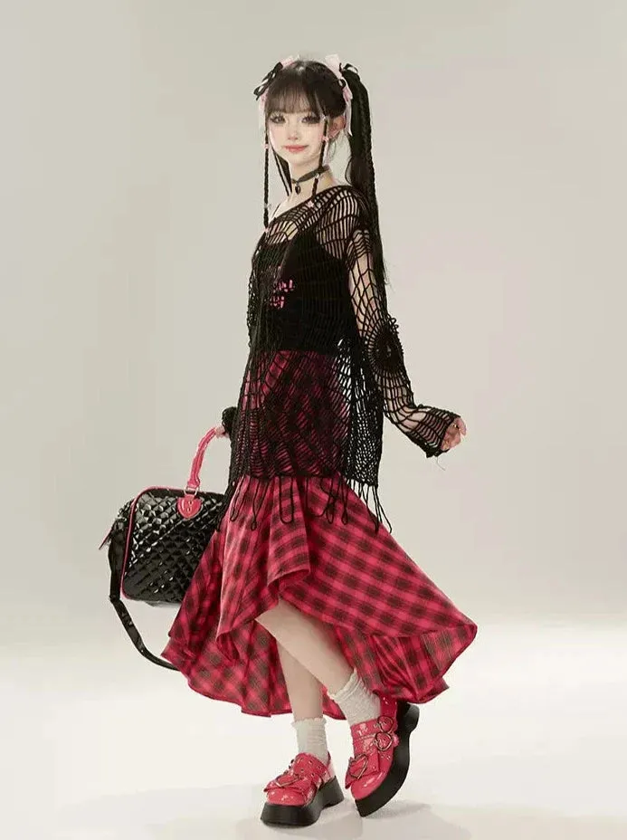 A-Line Irregular Skirt Design Check Retro
