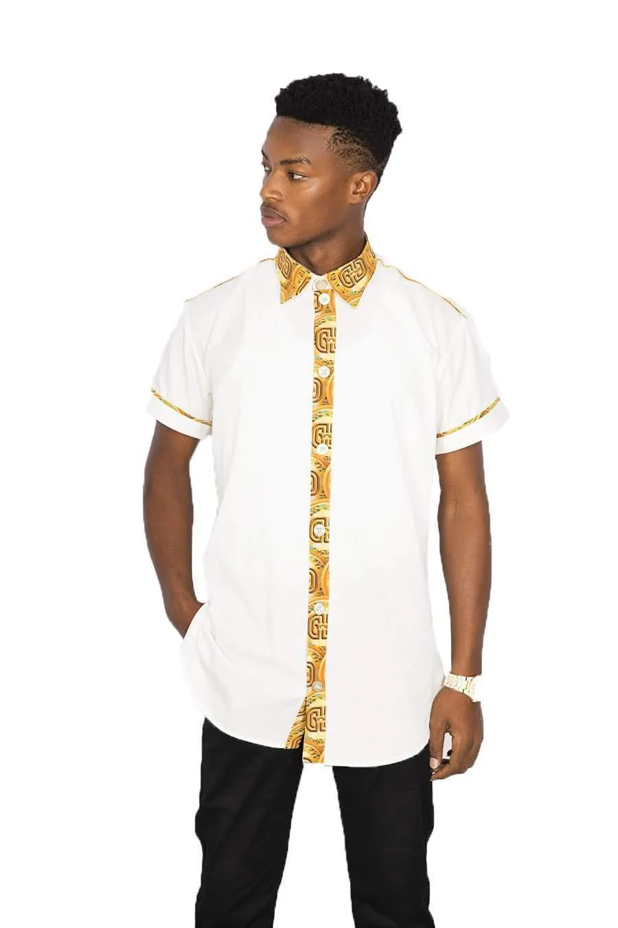 African Men White Shirt Gold Coins