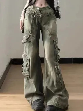 American Retro Cargo Wide Leg Fashion Street Denim Jeans
