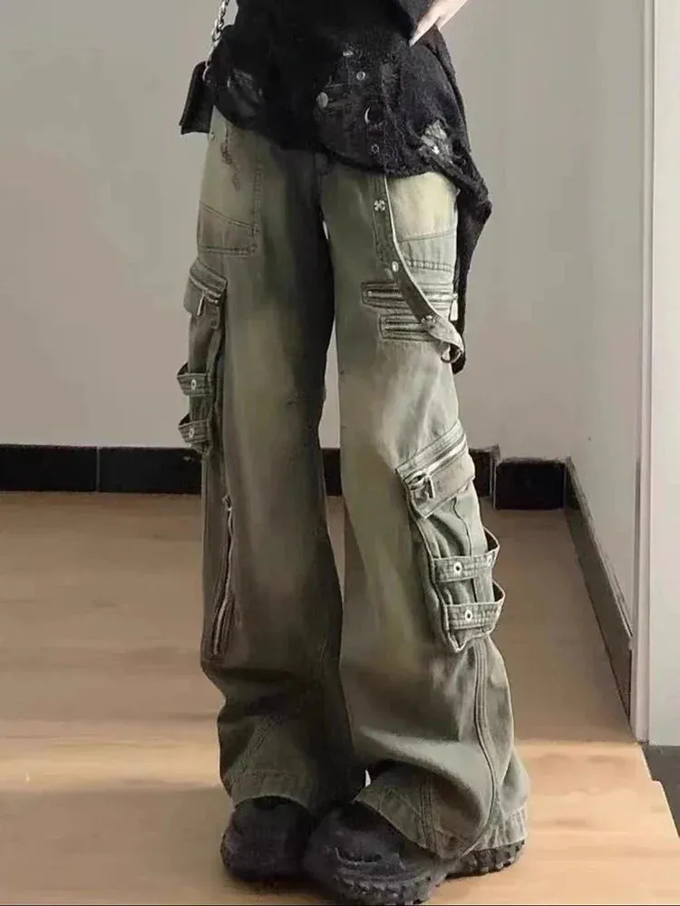 American Retro Cargo Wide Leg Fashion Street Denim Jeans