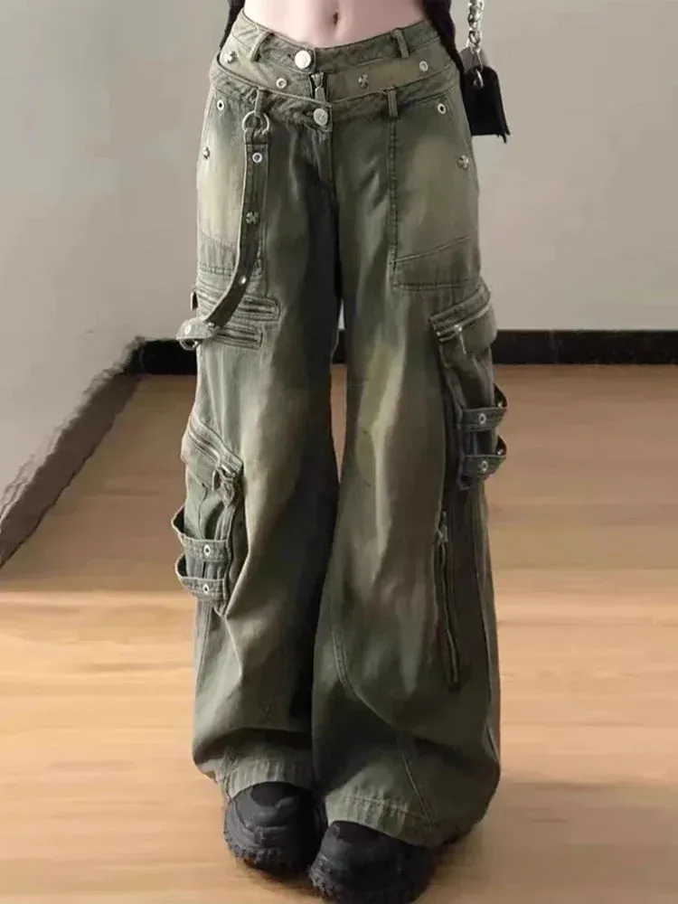 American Retro Cargo Wide Leg Fashion Street Denim Jeans