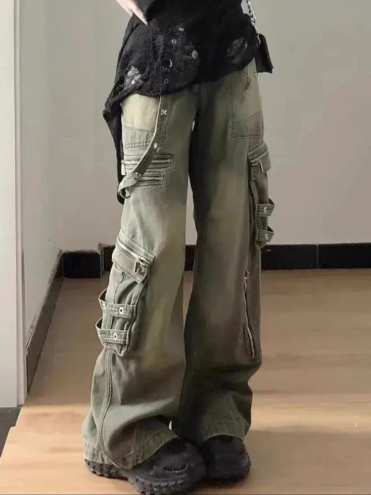 American Retro Cargo Wide Leg Fashion Street Denim Jeans