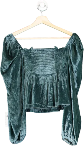 Anthropologie Teal Velvet Square Neck Blouse S