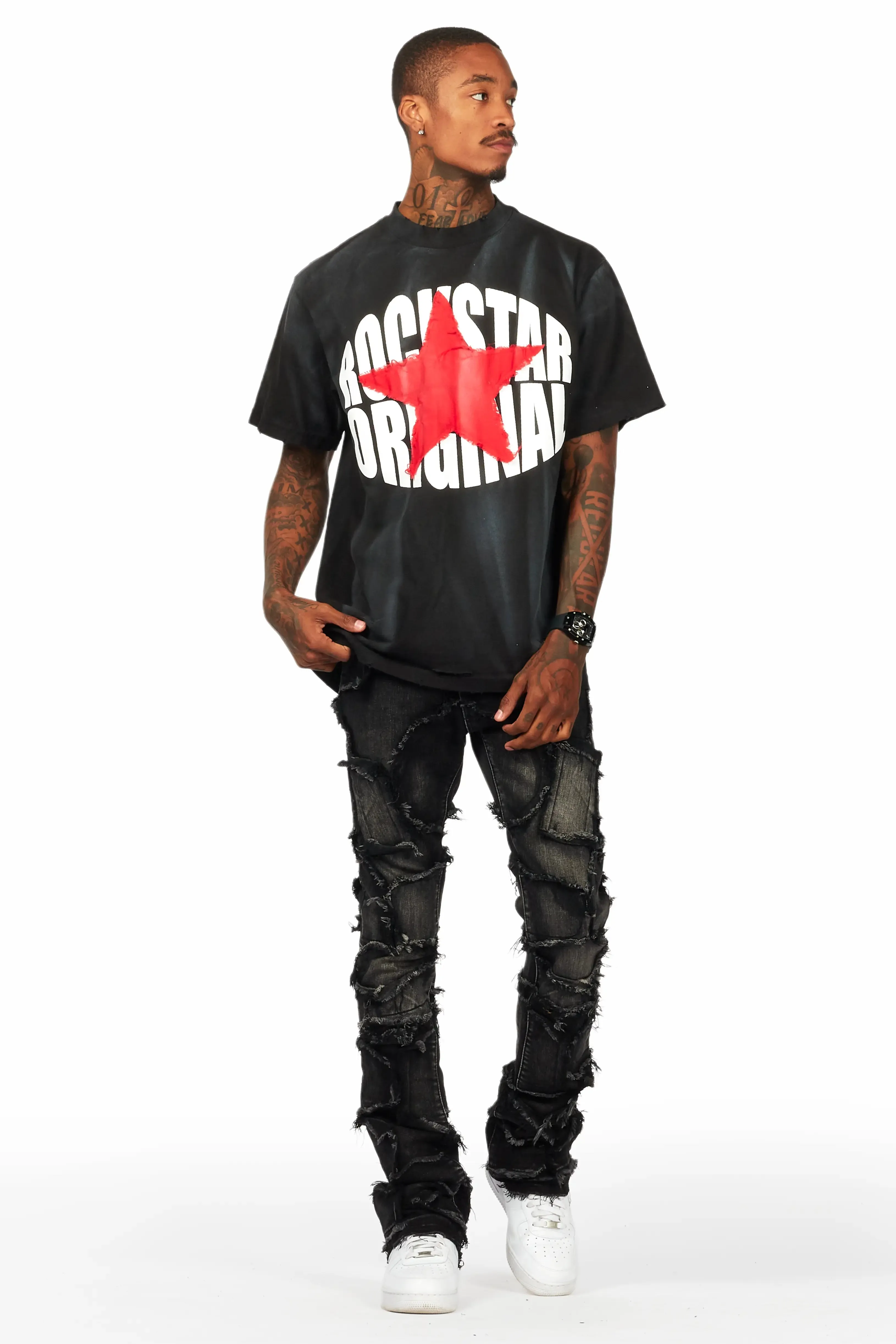 Arturo Dark Grey Stacked Flare Jeans