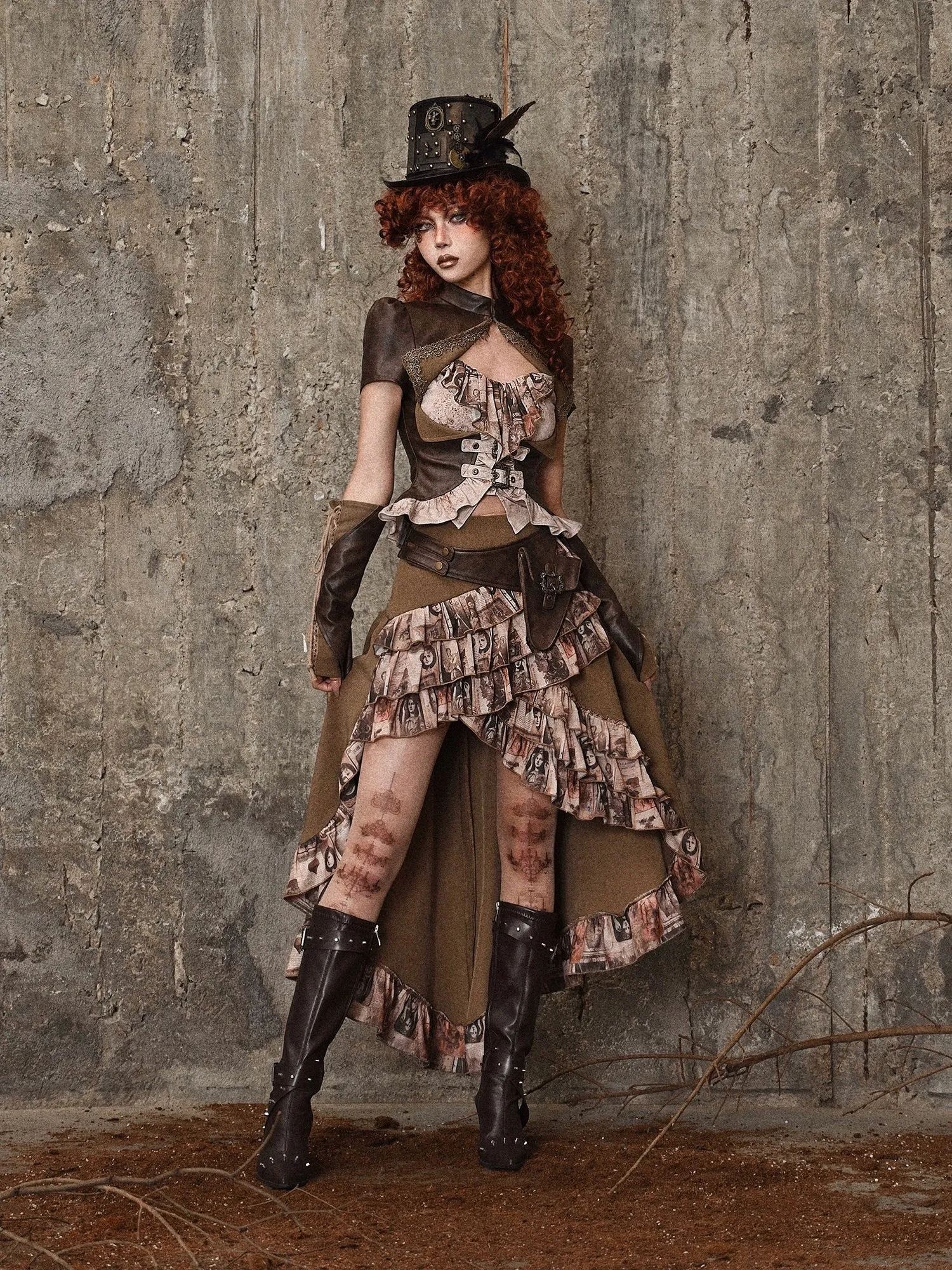 Bag Ruffle Trailing Skirt PU Waist Steampunk Antique Retro