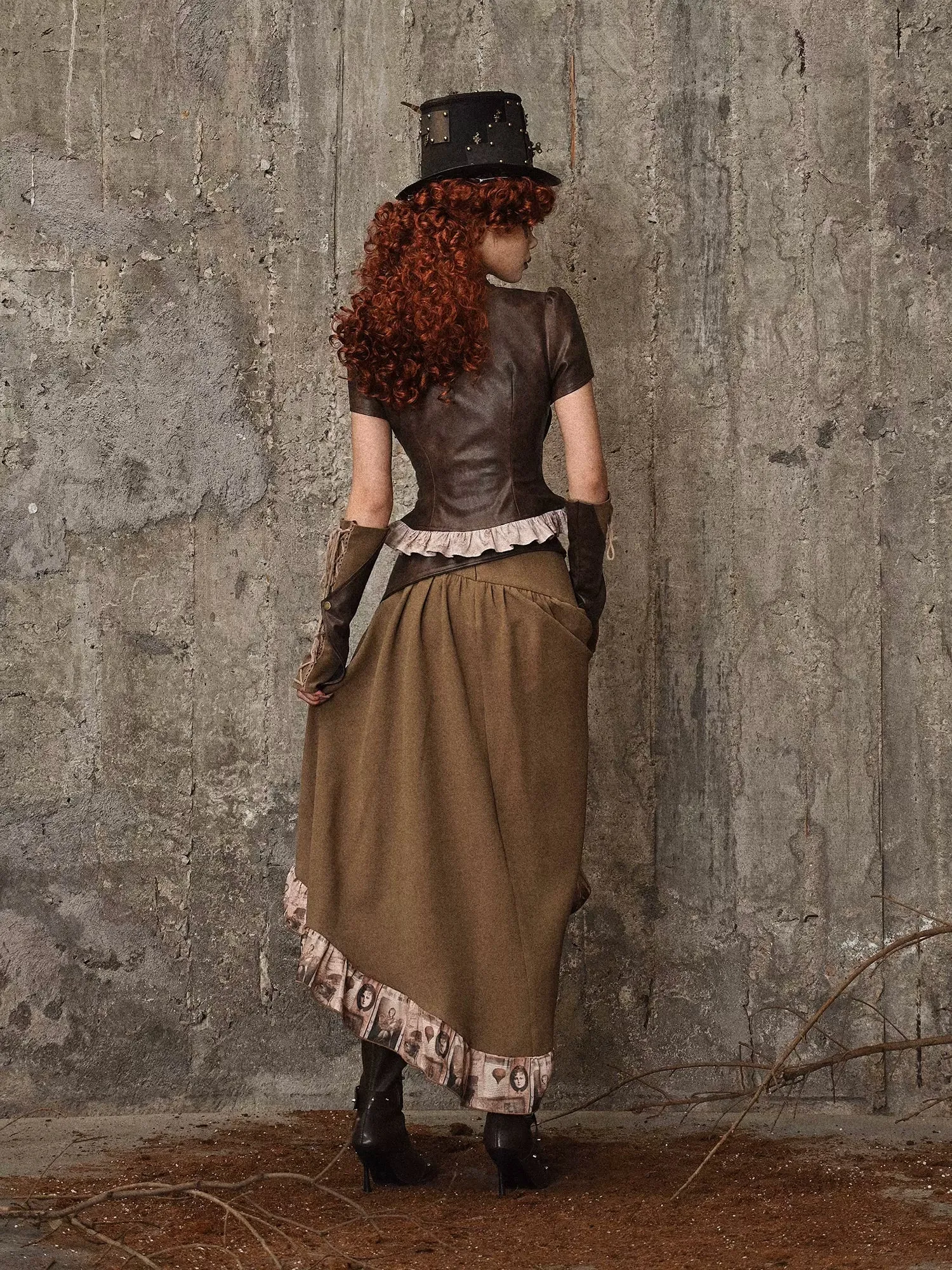 Bag Ruffle Trailing Skirt PU Waist Steampunk Antique Retro