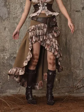 Bag Ruffle Trailing Skirt PU Waist Steampunk Antique Retro