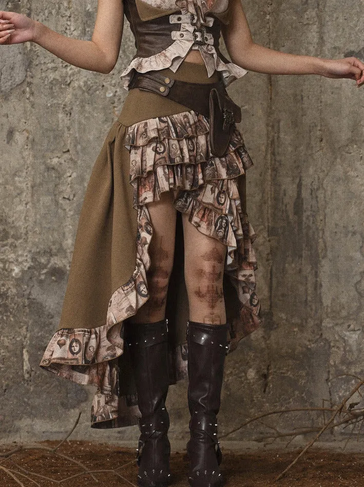 Bag Ruffle Trailing Skirt PU Waist Steampunk Antique Retro