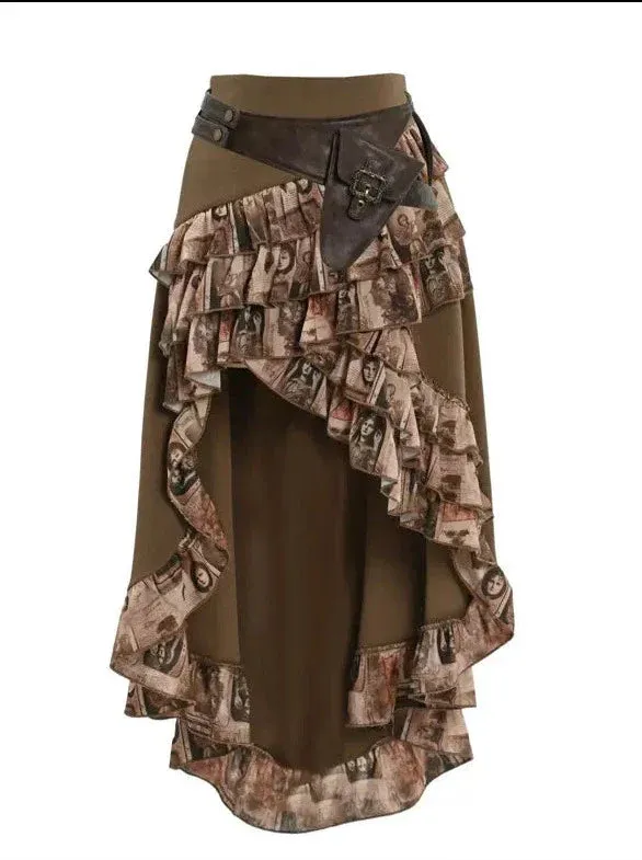 Bag Ruffle Trailing Skirt PU Waist Steampunk Antique Retro
