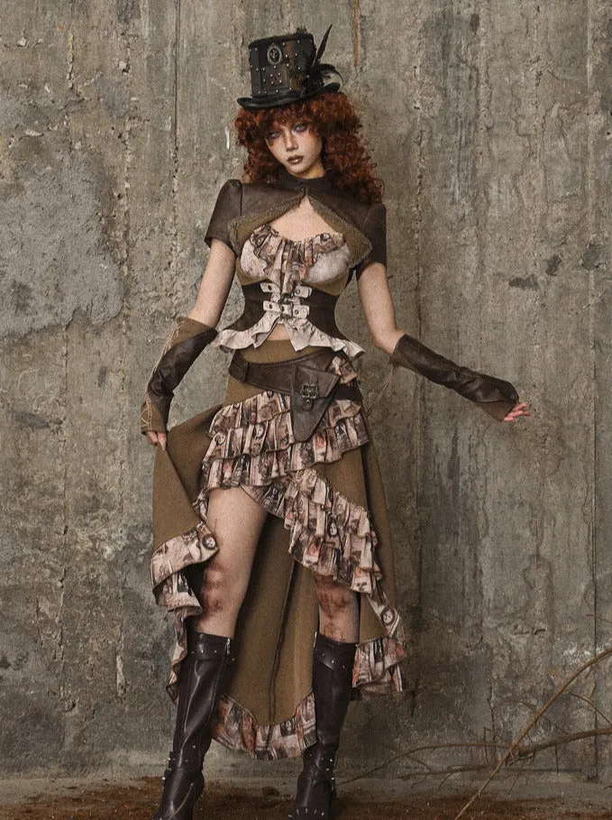 Bag Ruffle Trailing Skirt PU Waist Steampunk Antique Retro
