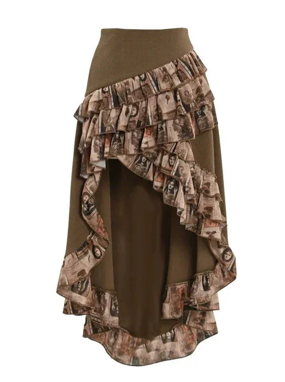 Bag Ruffle Trailing Skirt PU Waist Steampunk Antique Retro