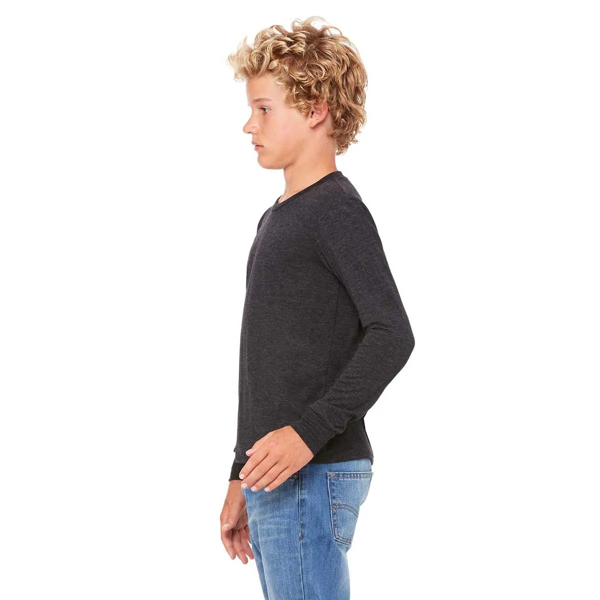 Bella   Canvas Youth Charcoal-Black Triblend Jersey Long-Sleeve T-Shirt