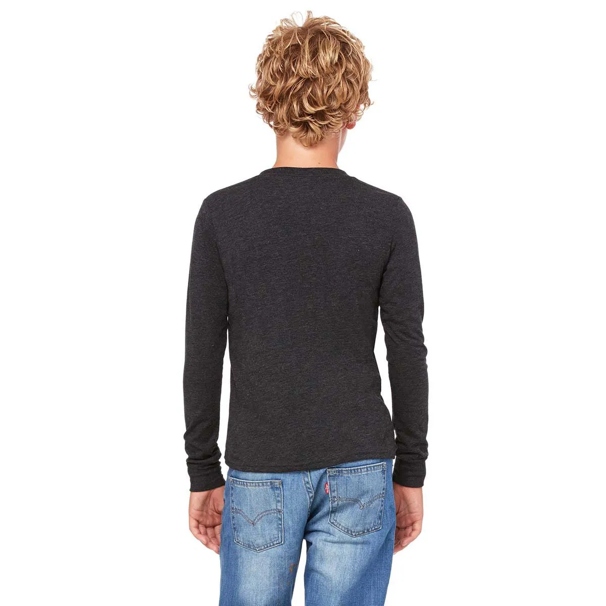 Bella   Canvas Youth Charcoal-Black Triblend Jersey Long-Sleeve T-Shirt