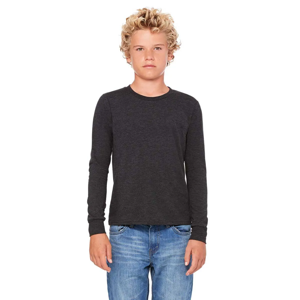 Bella   Canvas Youth Charcoal-Black Triblend Jersey Long-Sleeve T-Shirt