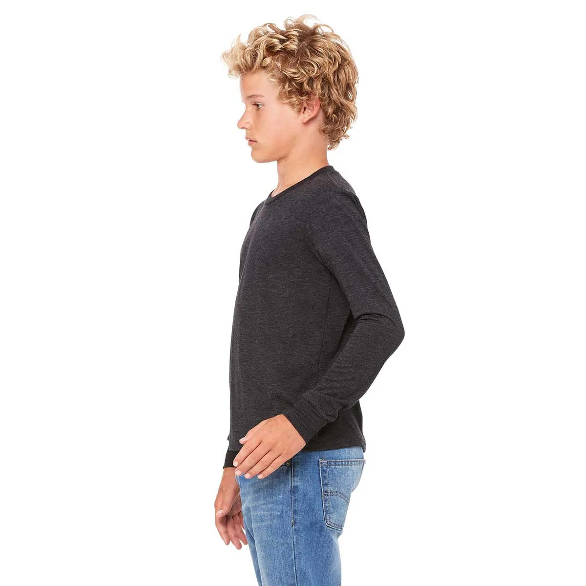 Bella   Canvas Youth Dark Grey Heather Jersey Long-Sleeve T-Shirt