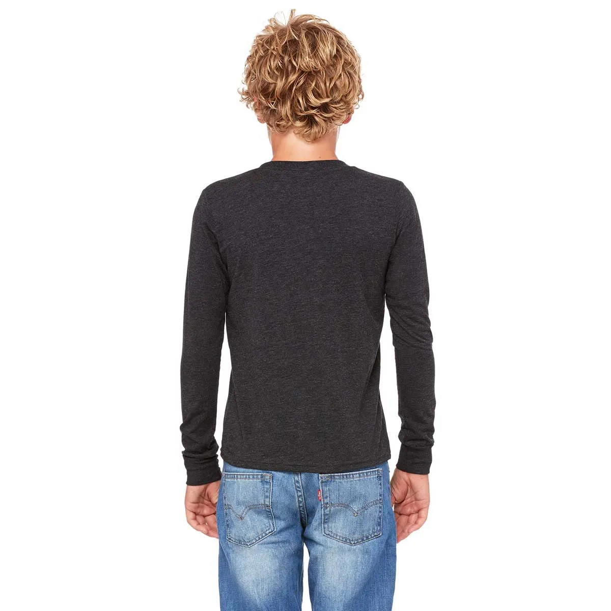 Bella   Canvas Youth Dark Grey Heather Jersey Long-Sleeve T-Shirt