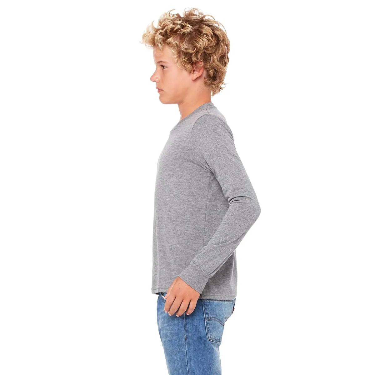 Bella   Canvas Youth Grey Triblend Jersey Long-Sleeve T-Shirt