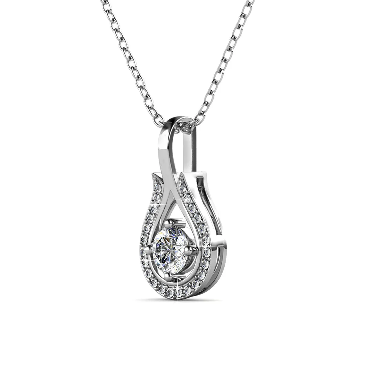 Bernadette 18k White Gold Plated Crystal Teardrop Necklace