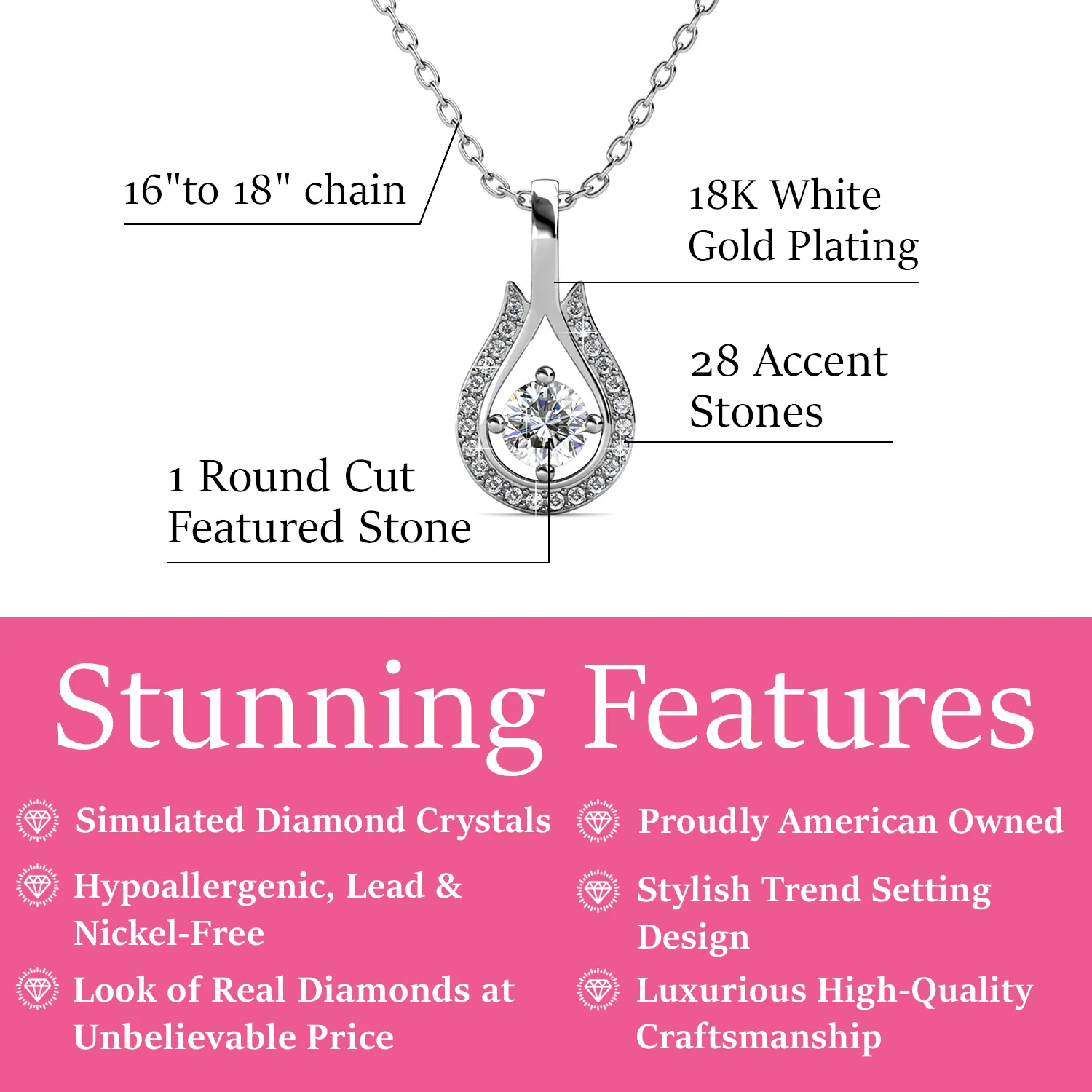 Bernadette 18k White Gold Plated Crystal Teardrop Necklace