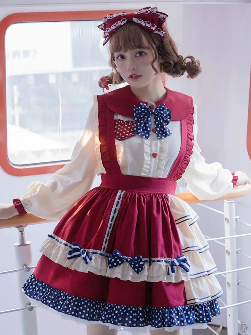 Blouse Girl Suspender Retro Skirt Retro
