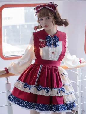 Blouse Girl Suspender Retro Skirt Retro