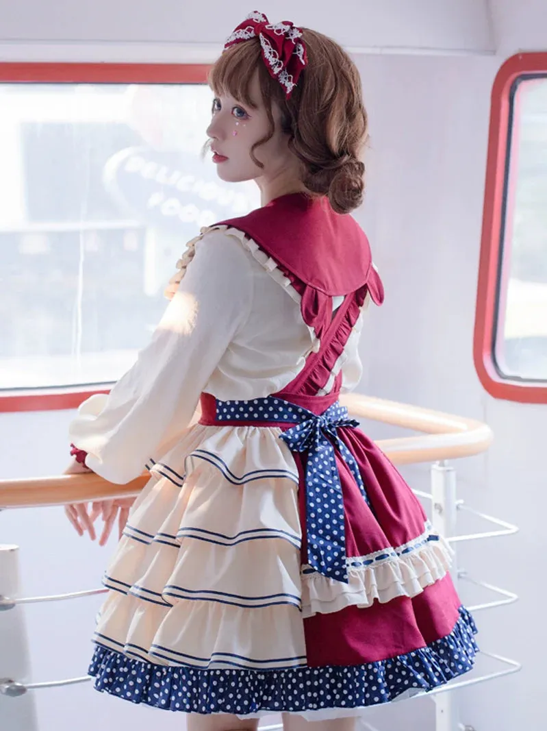 Blouse Girl Suspender Retro Skirt Retro