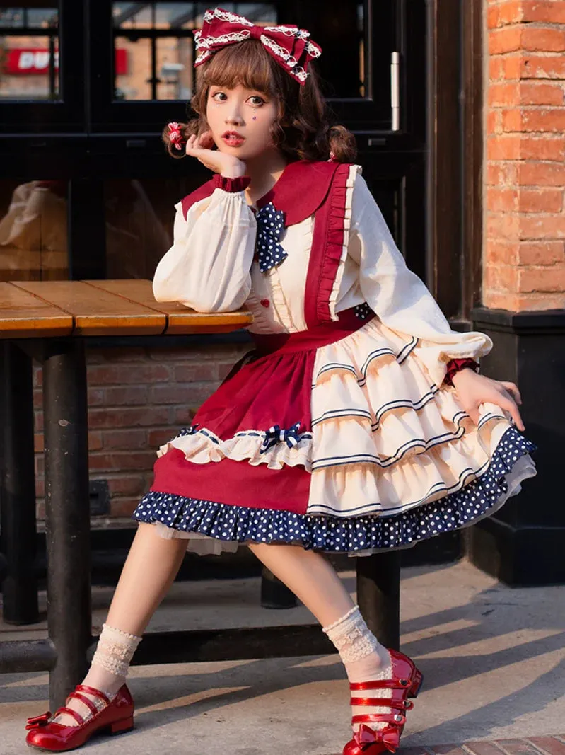 Blouse Girl Suspender Retro Skirt Retro