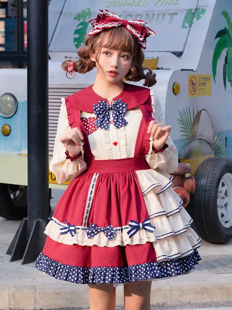 Blouse Girl Suspender Retro Skirt Retro