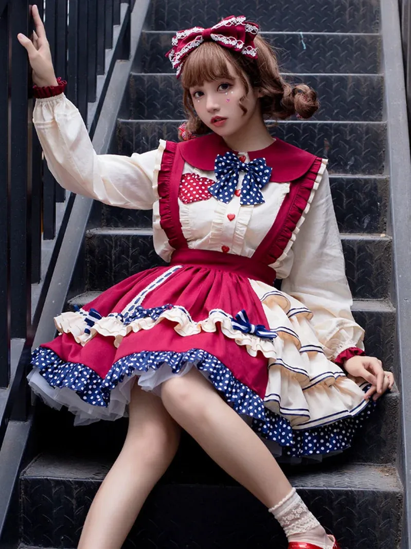 Blouse Girl Suspender Retro Skirt Retro
