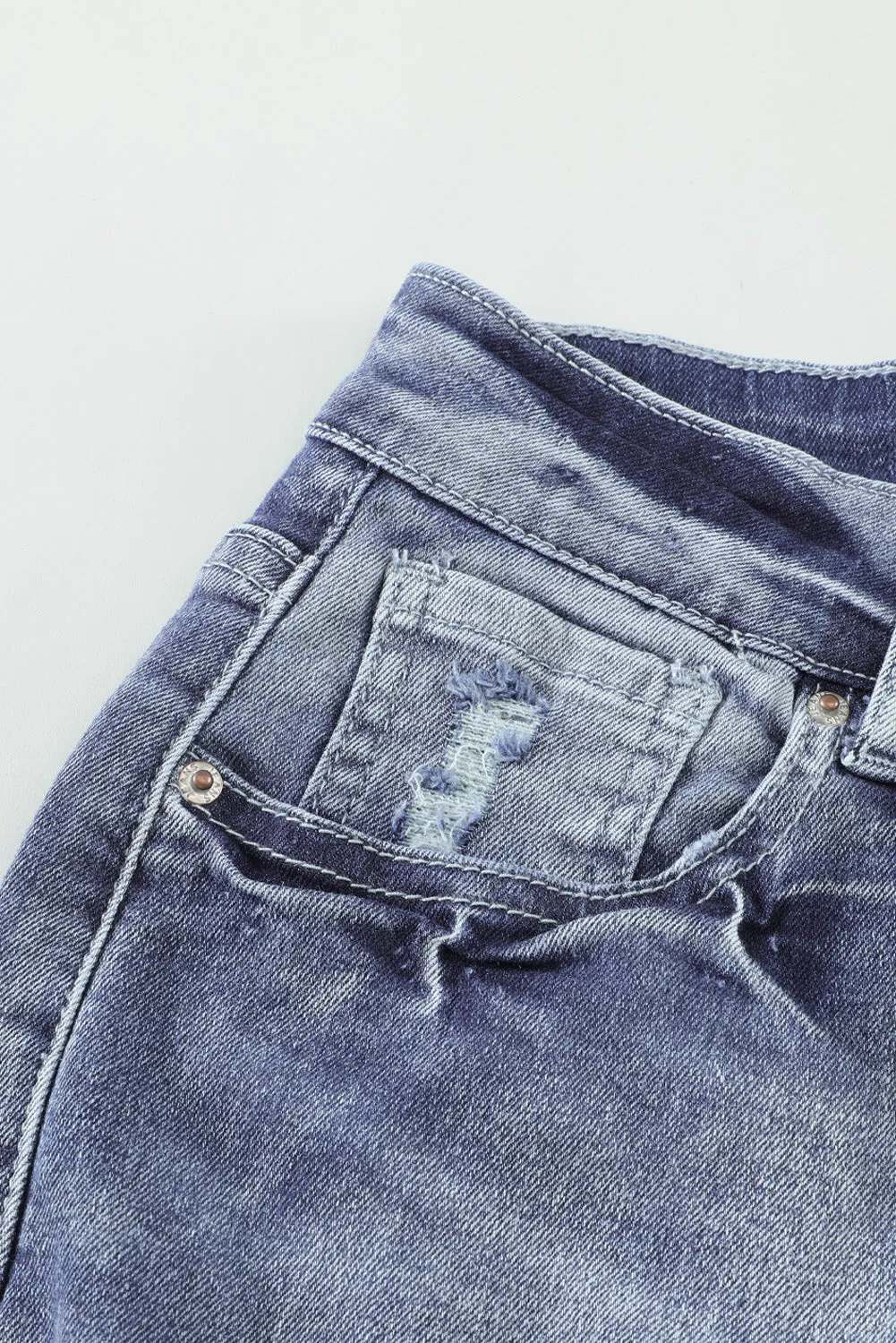 Blue High Rise Washed Distressed Flare Jeans