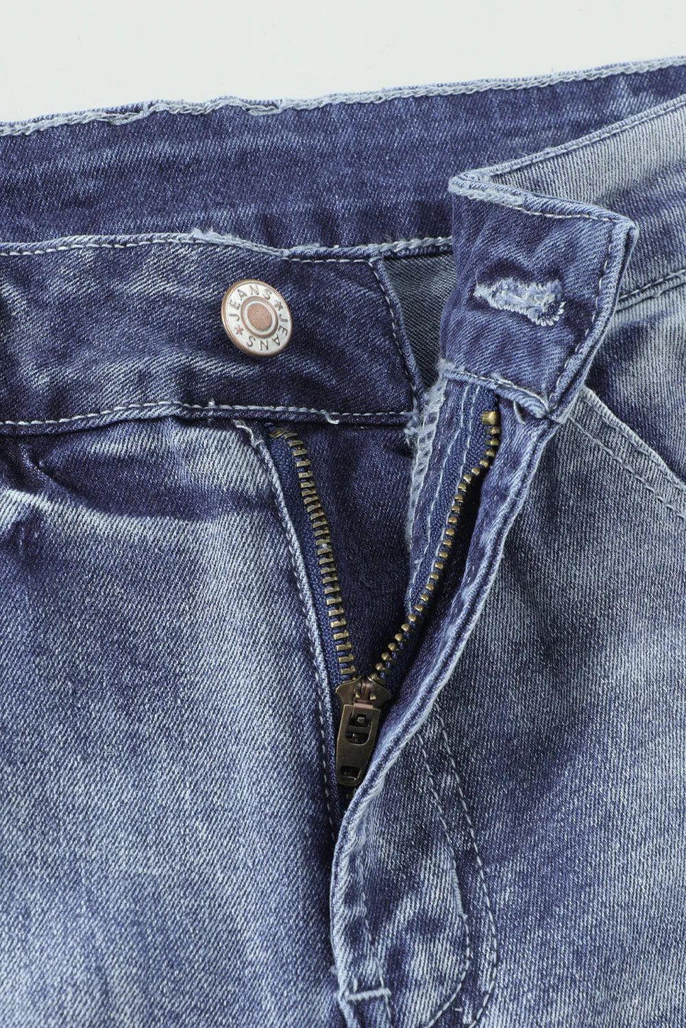 Blue High Rise Washed Distressed Flare Jeans