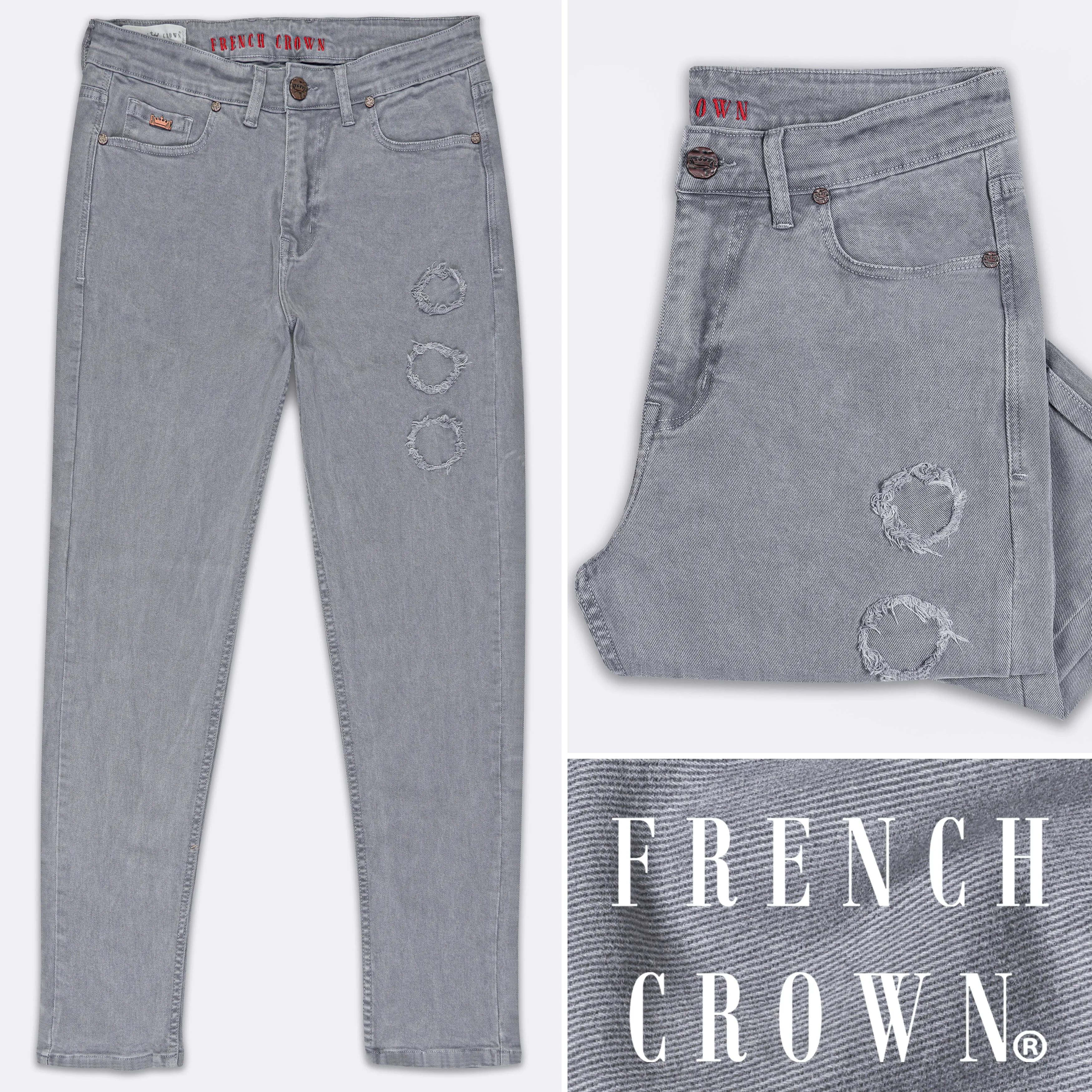 Boulder Gray Rinse Wash Mildly Distressed Stretchable Denim