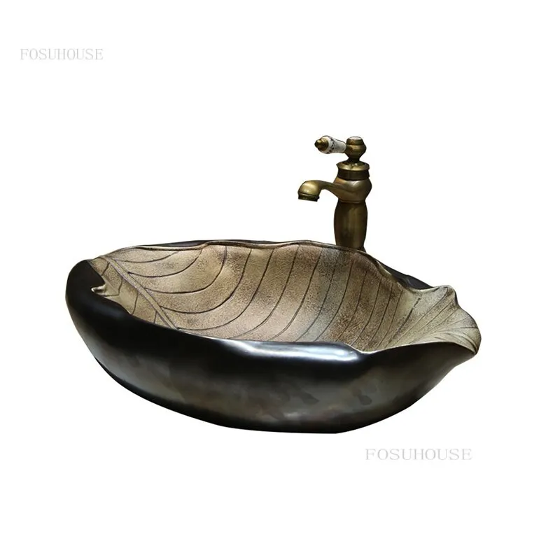 Ceramic Art Bathroom Sinks Bathroom Creative Leaf Shape Wash Basin