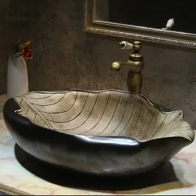 Ceramic Art Bathroom Sinks Bathroom Creative Leaf Shape Wash Basin